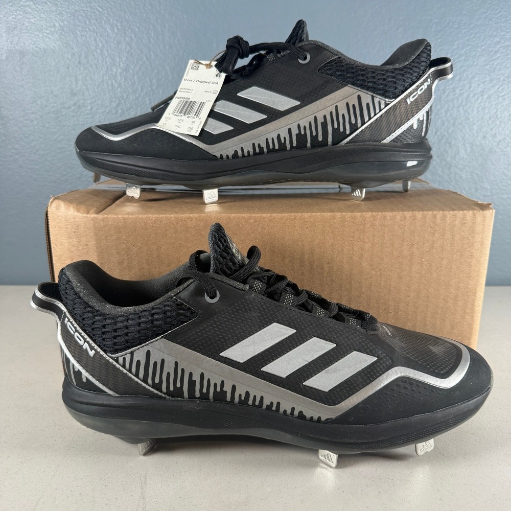 Adidas Icon 7 Dripped Out Baseball Cleats Black Silver H00998 Mens 12.5